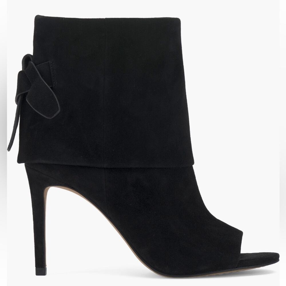 NWT Vince Camuto black nubuck Amesha open toe heel booties